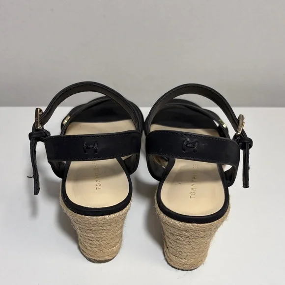Tommy Hilfiger Black and Tan Wedge Sandals - Picture 4 of 8